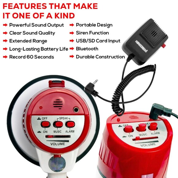 5 CORE 50W Megaphone Bullhorn Cheer Bull Horn Speaker Megaphono 300 Meter Range - Picture 3 of 10